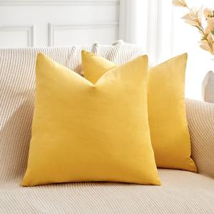Throw Pillow Covers Yellow Set of 2 22x22 Inch Pillow Covers, Soft Velvet Fall Decorative Cases for Couch Sofa Bed, Home Boho Decor, Modern Farmhouse Cushion Covers
