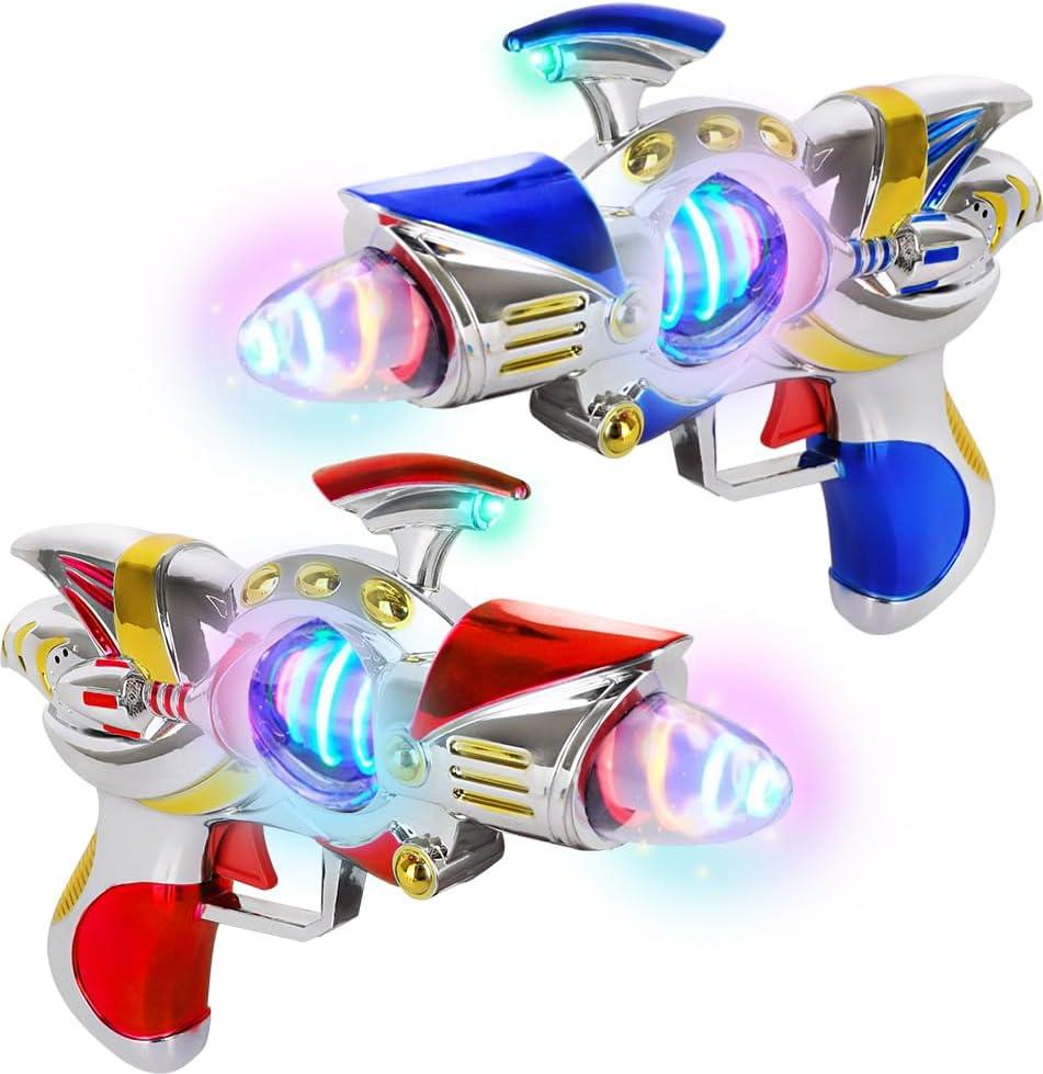ArtCreativity Super Spinning Space Toy Gun (2 Pack), Red & Blue Light Up Toy Guns with Flashing Lights & Sound Effects, Space Blaster, Cosplay Ray Guns, Prop Toy Gun for Toddlers, Batteries Included, Standard