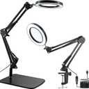 15X Magnifying Glass with Light, Table Lamp with Stand and Clamp, 2-in-1 LED Desk Lamp with Magnifier, 3 Color Modes, 72 LEDs, Real Glass Lens for Close Work, Craft, Hobby, Painting, Reading, Repair