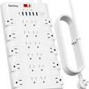 SUPERDANNY Power Strip Surge Protector with 22 AC Outlets and 6 USB Charging Ports, 6.5Ft Mountable Flat Plug Extension Cord (1875W/15A) for Home, Office, Dorm, Gaming Room, 2100 Joules, White