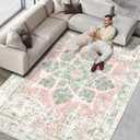Vhong Boho Area Rugs Vintage Washable Neutral Modern Dusty Pink and Green 8x10 Non Slip Large Carpet for Nursery Living Room Dining Room Bedroom Farmhouse Girls Room