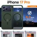 Magnetic for iPhone 17 Pro Case,[Anti-Slip][Compatible with MagSafe][Military Grade Drop Protection] Shockproof Protective Translucent Matte Phone Case for iPhone 17 Pro Case,Forest Green