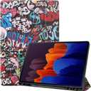 Tablet Cover for Samsung Galaxy Tab S7 FE 2021 SM-T730 T736,Folio Stand Lightweight Leather Case for Samsung Galaxy Tab S7 Plus 12.4" S7+ 2020 SM-T970 T975 T976 T978 (TPU-Graffiti)