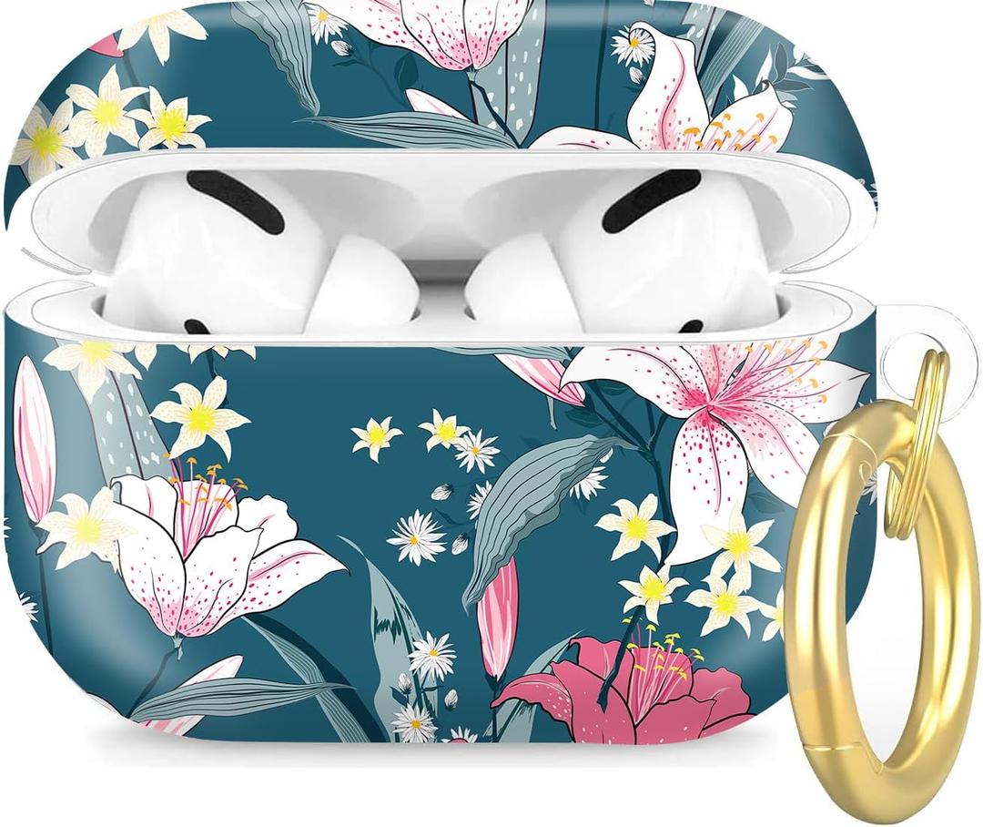 Compatible with Airpod Pro 2nd/1st Generation,Full Protection Cover for Women,Accessories Hard Case Portable & Shockproof for Airpod Pro 2nd Charging Case 2023/2022/2019(Lily Flower)