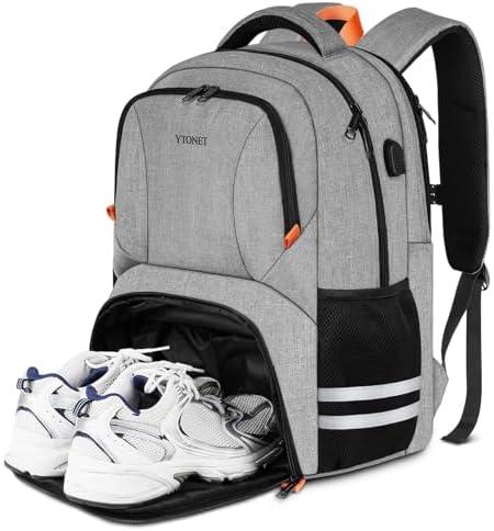 Gym Backpack For Men Women, Backpack for Men with Shoe Compartment, Water Resistant Workout Sports Bag Fit 15.6 Inch Laptop, Gym, Sports, Camping, Hiking, Grey