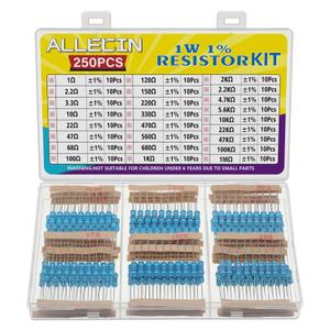 25 Values 1W Metal Film Resistor Kit from 1 Ohm to 1M Ohm 1 Watt 1% Resistors Assortment