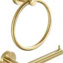 WINCASE Gold Toilet Paper Holder Towel Ring, Brushed Gold Bathroom Hardware Set, Hand Towel Holder Toilet Paper Roll Holder Wall Mount, Rustic Farmhouse Rustproof Stainless Steel 2 Pieces