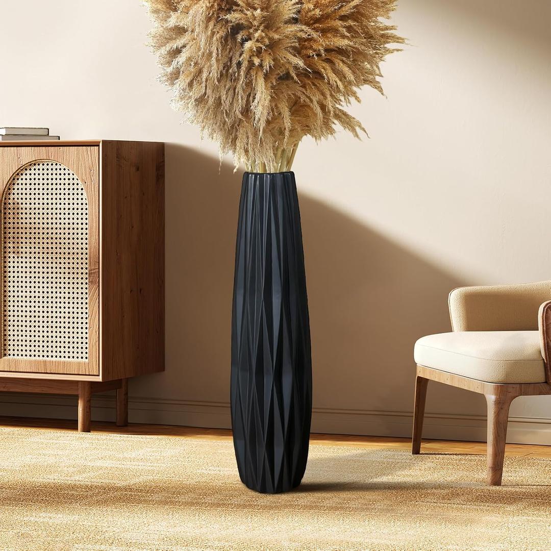 Black Matte Floor Ceramic Vase,24 Inch Large Vase for Home Decor Modern Minimalist Style Flower Vase for Pampas Grass Livingroom Office Centerpieces Decorative Tall,Can Water-Holding
