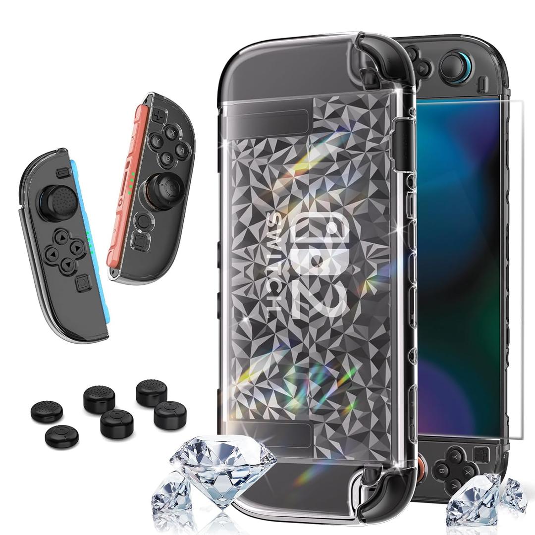 HEYSTOP Switch 2 Case for Nintendo Switch 2 Accessories(2025), Protective Case with Screen Protector, Switch 2 Transparent Cover with Protective Film and Grip Cover,AntiScratch and Shock Absorption