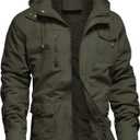 Mens Jacket Winter Casual Fleece Lined Cotton Thick Military Tactical Hooded Work Coats with Cargo Pockets 2XL