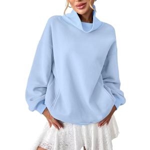 EasyGala Womens Fleece Sweatshirts with Pockets Oversized Turtleneck Pullover Trendy Long Sleeve Tops Fall Fashion Shirts (Blue, L)