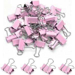50 Pack Medium Pink Binder Clips 1 Inch (25 mm), Colored Paper Clamps, Middle Size Paper Clips for Office Home School Business 1"