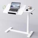 Adjustable Overbed Bedside Table with Wheels Pneumatic Mobile Standing Laptop Desk Rolling Computer Cart Movable Couch Desk Hospital Home Use, White, 31.5 Inches X 15.7 Inches X 24 Inches