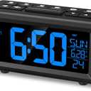 Digital Alarm Clock Radio, 7 Color Fonts, Dual Alarms, FM Radio, USB Charging Port, Snooze, Digital FM Radio Clock with Battery Backup, Adjustable Brightness  Ideal for Bedroom & Office