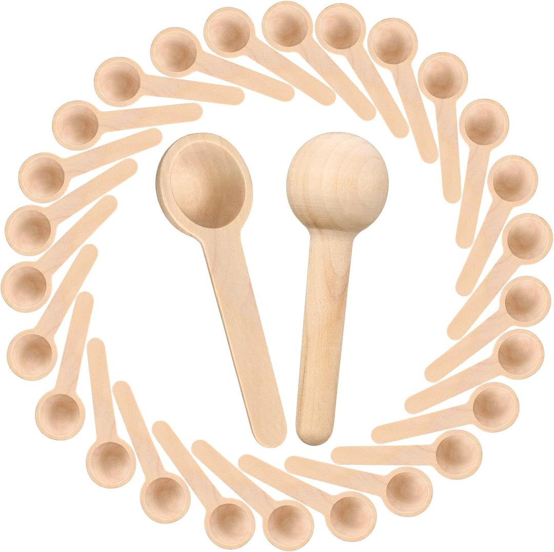 Patelai Mini Wooden Spoons Bulk Small Condiments Tiny Jars Spoons for Coffee Condiment Honey Teas Sugar Kitchen Cooking Bath Salt 3 Inch(30 Pieces,Cute Style)
