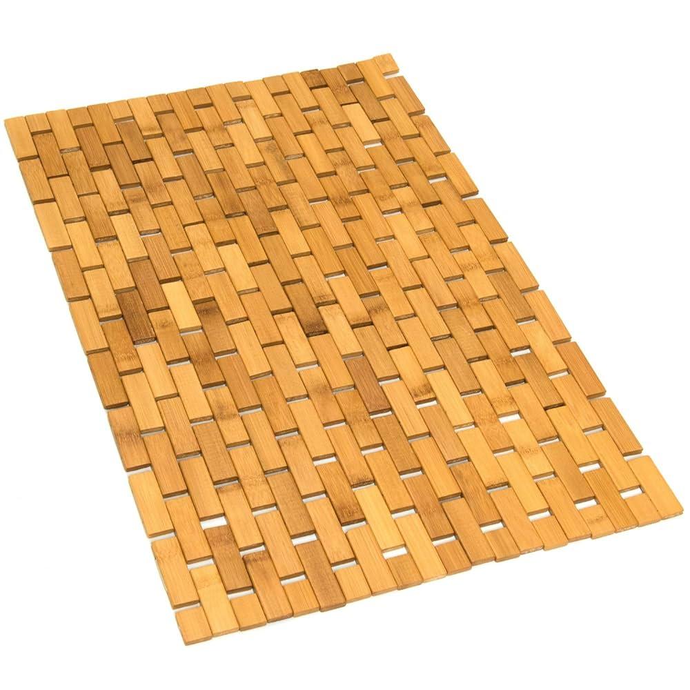 Natural Bamboo Bath Mat, Wooden Door Mat Kitchen Floor Bath Rug, Bathroom Shower and Tub Mats, Wooden Bath Mat for Shower, Bath, Spa Or Sauna (16 x 24 Inch)