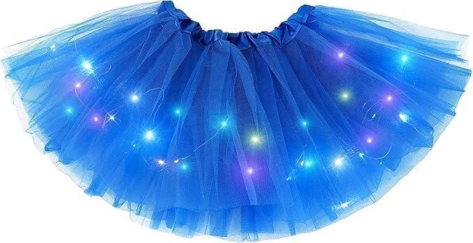 Girl Tutu Skirt, Light Up LED Ballet Tutu Skirt 2-8 Years Fluffy Ballet Dress Up Costume for Kids Party (Blue)