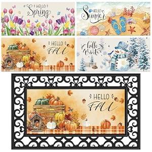 Tinideya 4 Pcs Doormat Inserts, 22 x 10 Inch Interchangeable Seasonal Welcome Rug for Front Door, Summer Fall Non Slip Diatom Mud Door Rug Mat for Holiday Entrance Decor, No Frame (Seasons)