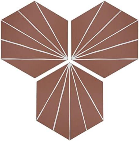 INNO STICKERS 45-Sheet Peel and Stick Backsplash Tile Sticker, 6" x 7" Orange Art Deco Hexagon Flower Vintage Self-Adhesive Wall Tile for Kitchen Bathroom Shower Living Room, Cover 10 Sq. Ft., Terracota