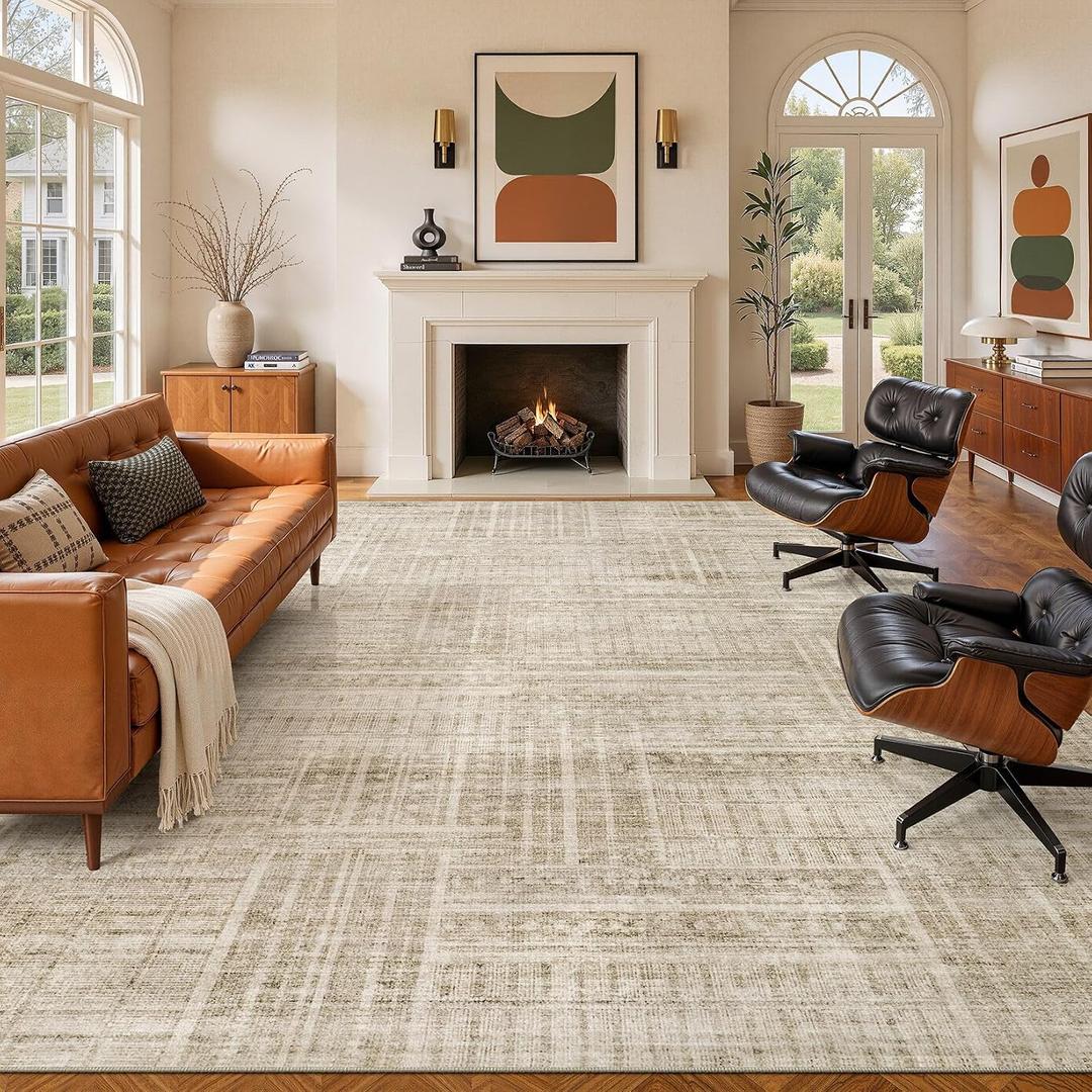 WITSHOCK Neutral Modern Area Rug 10x14 Washable Rugs for Living Room, Beige