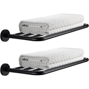 Hotel Towel Racks for Bathroom Wall Mounted, 24 Inch Towel Shelf for Bathroom, 2-Tier Bathroom Towel Rack, Black