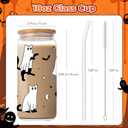 Halloween Ghost Glass Cups,18oz Glass Cup with Lid & Straw, Spooky Gifts for Halloween Lovers