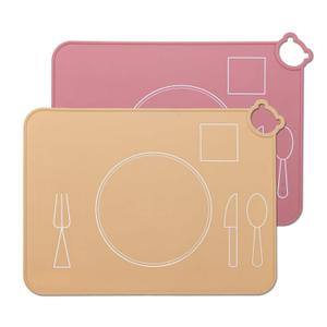 Silicone Baby Placemat, Kids Placemats for Dining Table, Montessori Place Mat, Waterproof Table Mat for Toddler, Set of 2 (Beige+Powder)
