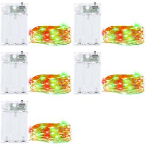 Minetom Fairy Lights Battery Operated, 5 Pack 7 FT 20 LED String Lights with Timer, Waterproof Silver Wire Christmas Fairy Light for Bedroom Party Decorations, Red and Green