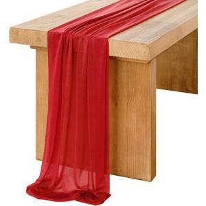 Ling's Moment 14Ft Red Sheer Chiffon Like Table Runner with Silver Sparkle for Wedding Reception Rustic Boho Wedding Party Bridal Shower Table Christmas Decorations