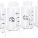 DEMORA Plastic Bottles with Airtight Caps 8oz/250ml, Food Grade Wide Mouth Liquid Containers, Reusable HDPE Graduated Plastic Bottles for Water Sample Lab Reagent Liquids Mixing (Translucent, 4 Pcs)