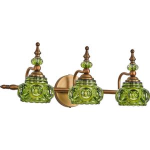 Vintage 3-Light Bathroom Vanity Light Fixtures, Modern Brass Vanity Wall Sconces Over Mirror with Green Glass Shade for Bathroom Bedroom Living Room