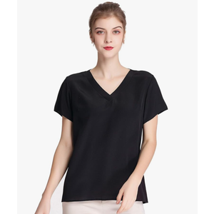 Brand: Colorful Silk CLC Women's Mulberry Silk T-Shirt Short Sleeve Tank 16mm,XL. Black