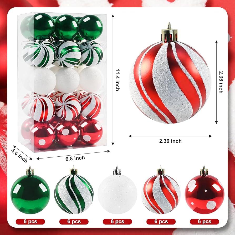 2.36" Christmas Tree Ball Ornaments, Christmas Ball Decoration Set for Fall Halloween Decor Red Green and Gold Christmas Ball Shatterproof Hanging Tree Ornament Set for Christams Tree 