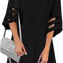 LookbookStore Women Casual Crewneck Mesh Panel 3/4 Bell Sleeve Loose Tunic Dress Size 2XL