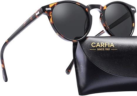 CARFIA Retro Polarized Sunglasses for Men UV400 Protection Handmade Acetate Round Frame CA5288L