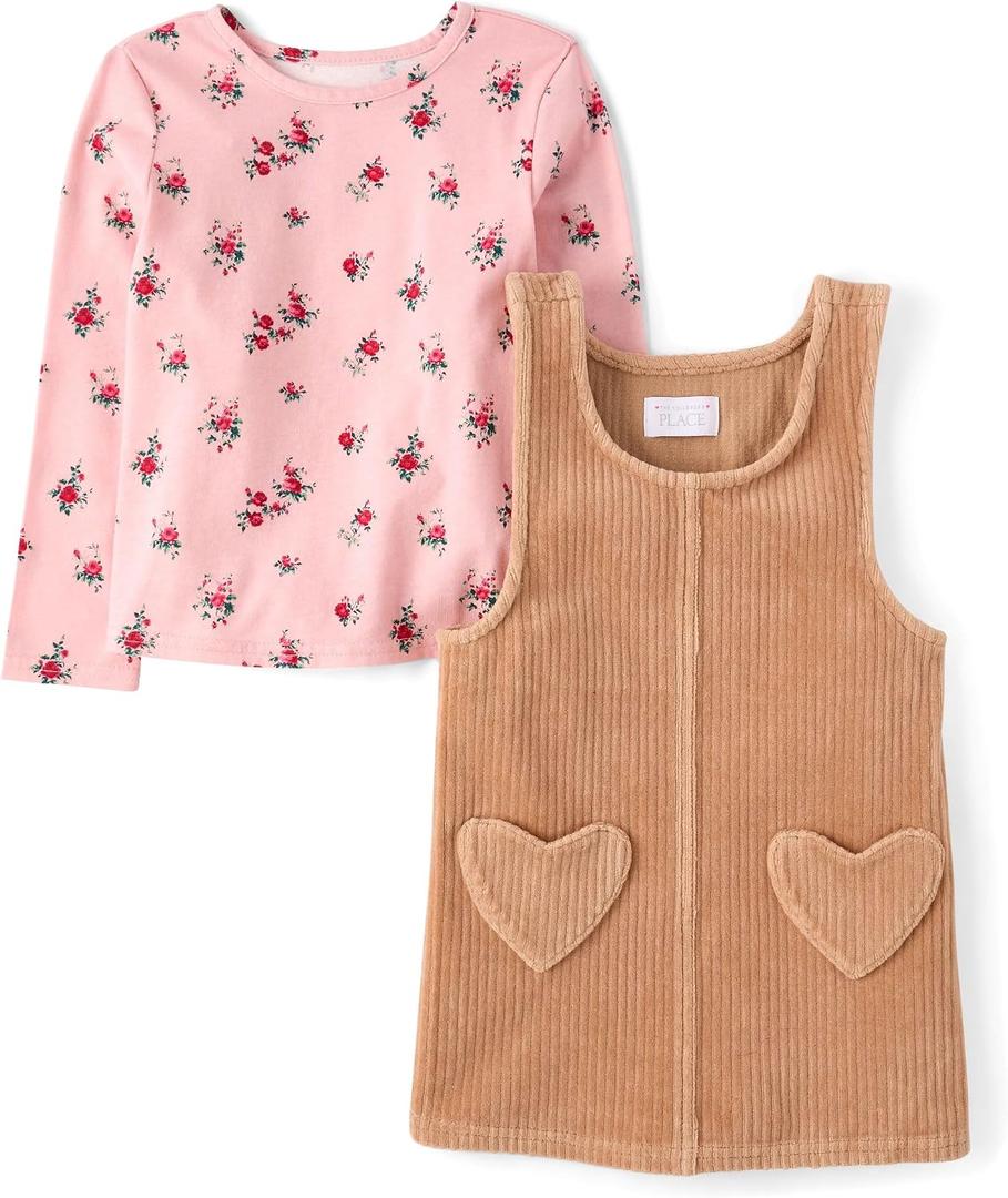 The Children's Place Baby Girl's and Toddler Long Sleeve Top and Skirtall Dress Set