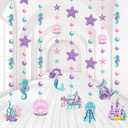Cindeer 8 Pcs Mermaid Birthday Party Decorations Summer Under The Sea Garlands Ocean Castle Hanging Banner Pearl Jellyfish Starfish Ceiling Streamers for Kids Girls Baby Shower Wedding Party Supplies