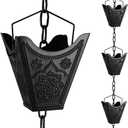 Vindar Rain Chains, 3D Mandala Carving Black Rain Chain, 8.5ft Large Cup Powder Metal Rain Chains for Outside, Replacement Downspout for Gutters Downspouts
