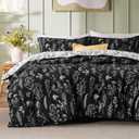 Bedsure Queen Comforter Set - Black Bed Set, 3 Pieces Cute Floral Bedding, 1 Soft Reversible Botanical Flowers Comforter and 2 Pillow Shams (22 - Black)