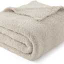 Bedsure Ivory Knit Throw Blanket for Couch, Bedding Sofa - Super Soft, Cozy, Fuzzy, Fluffy Blanket Dupes, Gentlesoft, Breathable Warm Gift for Women, Winter Decor, Beige, 50x60 Inches