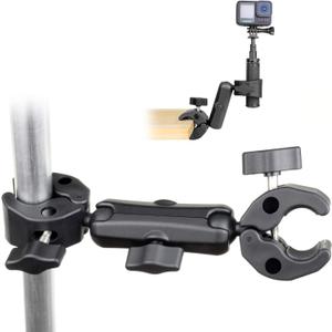 SOONSUN Double Super Clamp Camera Mount, Umbrella Clamp for Chair, Desk, Stroller, Wagons, Tripod, Pole, Light Stand, Cross Bar, Golf Cart, Motorcycle, Boom Stand, with 360 Magic Arm for Photography