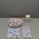 Lide Road Chinoiserie Wavy Party Supplies Tissue Wavy Paper Plates Napkins Cups 72PCS - Blue Floral Theme Disposable Tableware Set Serves 8 Guests