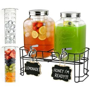 Glass Drink Dispenser with Stand, Beverage Dispenser for Parties