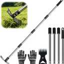 Weed Puller Tool with Long Handle 58" Manual Weeder Remover Tool, 2-in-1 Handle Garden Hoe and Weed Rake, Hoe Garden Tool, Uprooting Weeding Tool for Yard, Lawn, Patio and Garden