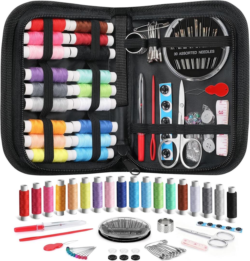 Coquimbo Sewing Kit Stocking Stuffers Christmas White Elephant Gifts for Adults Teen Girls Grandma Beginner Traveler, Portable Sewing Supplies Accessories with Thread, Needles, Scissors (Black, M)