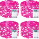 4-Pack 50 LED Pink Fairy Lights Battery Operated with Timer, 16FT Waterproof Starry String Lights Outdoor Indoor, Valentiens Lights for Valentine's Day Bedroom Wedding Birthday Christmas Party Decor (4 pack 50 LED, Pink)