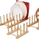 Teensery Bamboo Wood Dish Rack Detachable Plate Pot Cup Lid Drying Storage Holder Stand for Home Kitchen Cabinet (6 Slots)