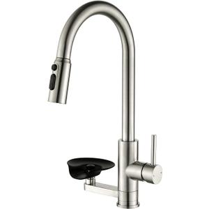 OWOFAN Kitchen Faucet with Cup Washer Pull Down Sprayer Stainless Steel Kitchen Sink Faucet with Deck Plate Glass Rinser Single Hole Brushed Nickel