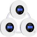 Interlinked Smoke and Carbon Monoxide Detector Combo with LCD Display, Pre-Linked Smoke Alarms for Home, Replaceable AA Battery Included, Smoke CO Alarm with Test/Silence Button, Mfg Date: 12/22/2025
