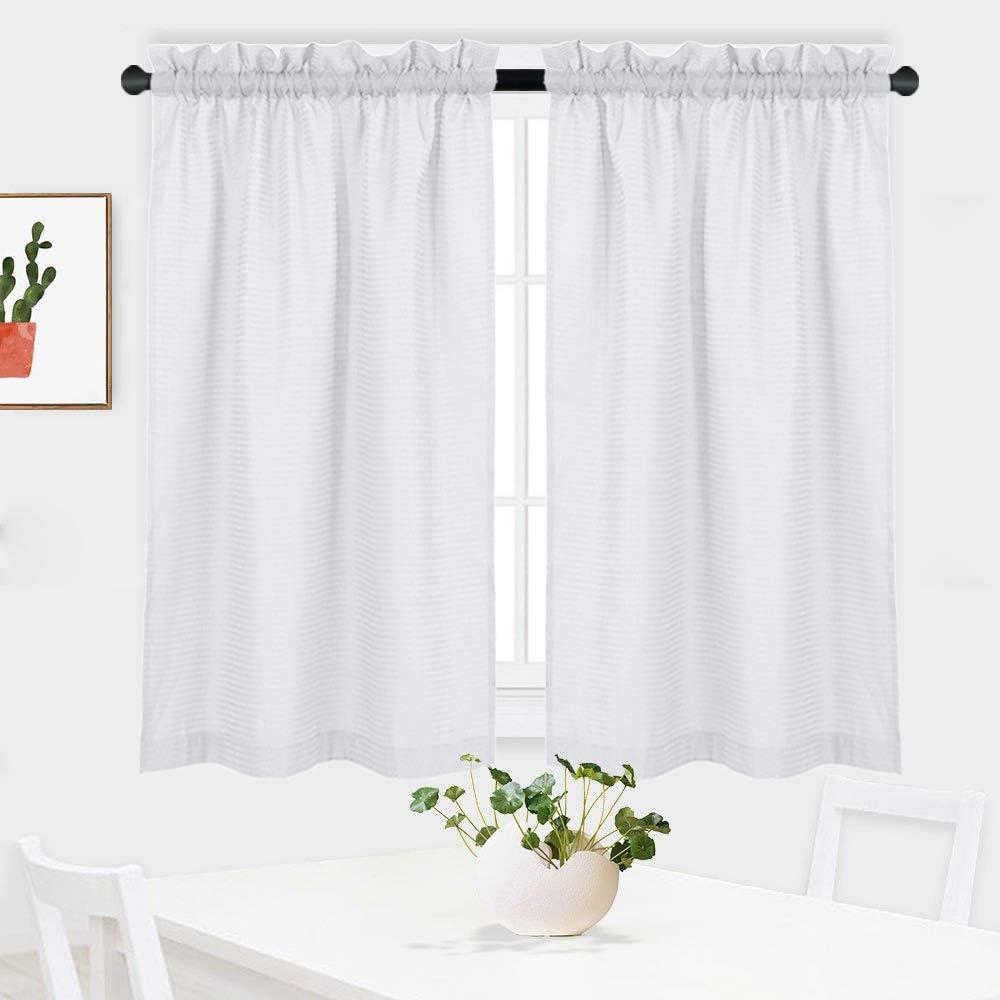 White Curtains 45 inch Long Casual Weave Small Window Curtain Kitchen Bathroom Basement Bedroom Drapes - 30" x 45", White, Set of 2 (60"W x 45"L (Pack of 2))